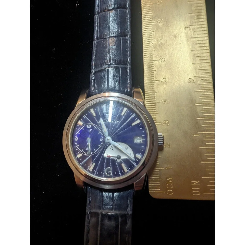 Louis Bolle Auto Mens Watch 40mm Blue Dial Blue Leather Band Date A-5052-178